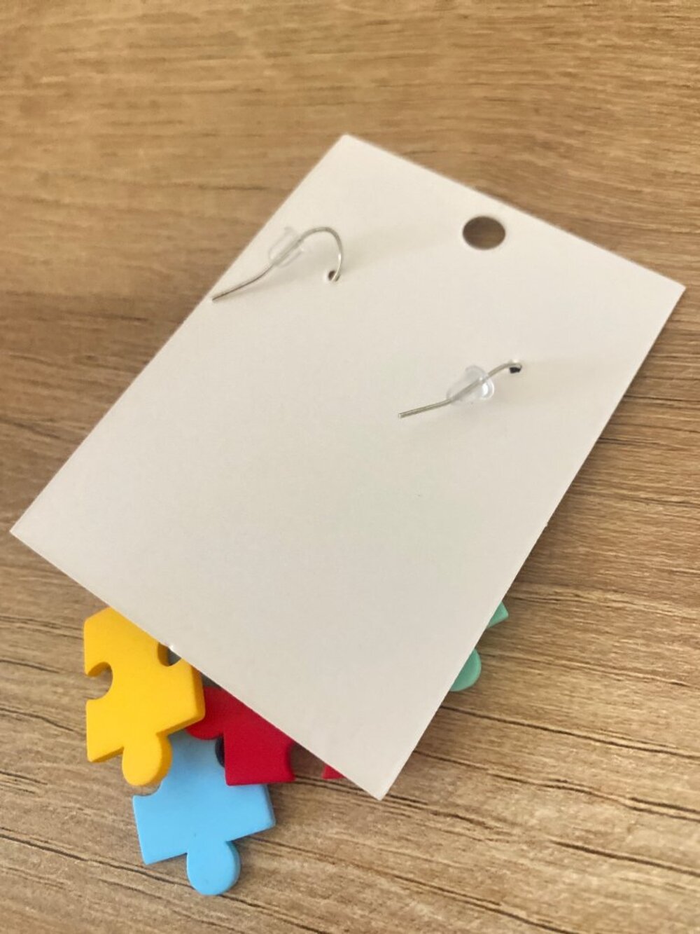 New Colorful Puzzle Piece Dangle Autism Earrings 3.5" - Picture 2 of 4
